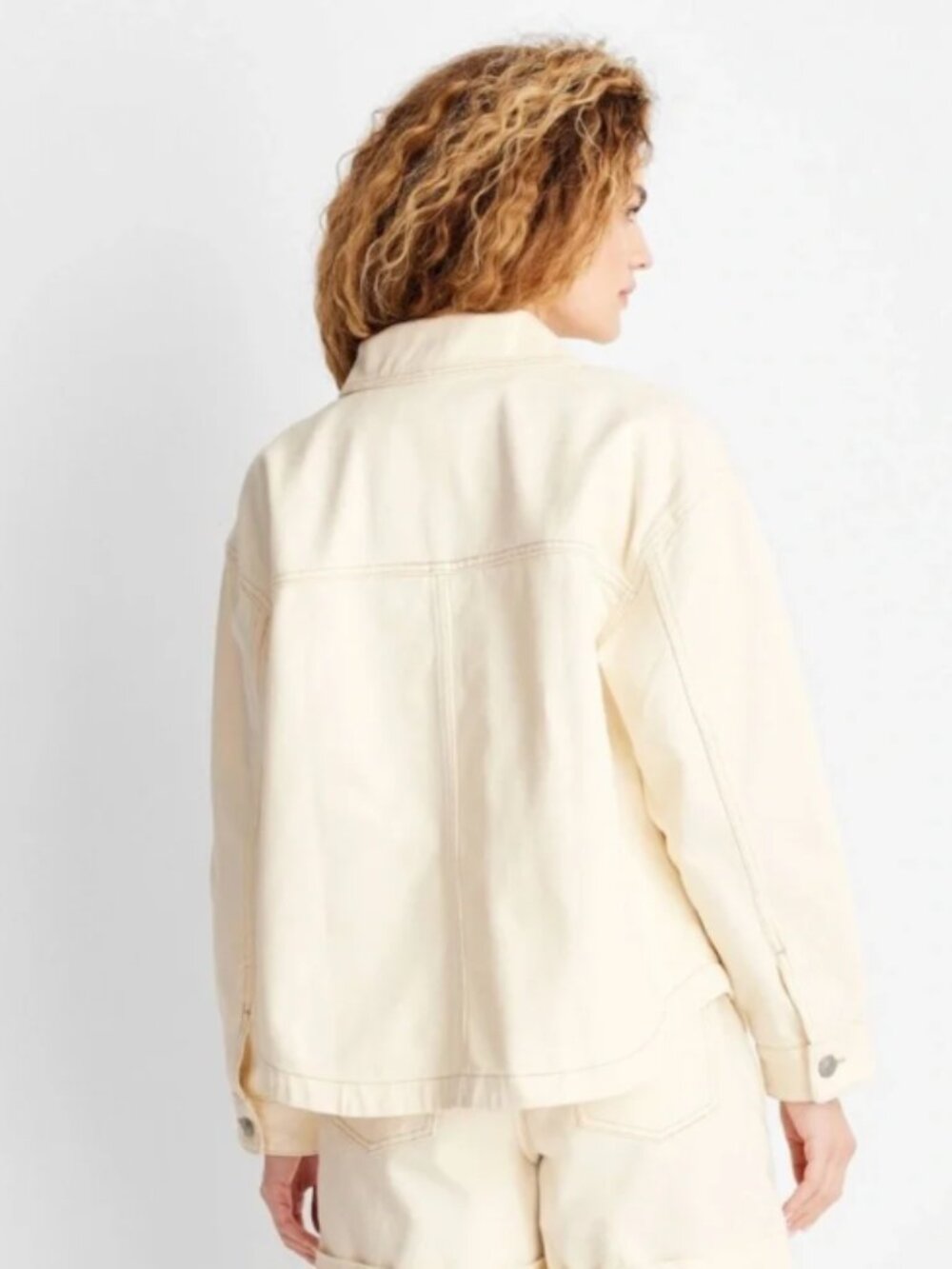 Future Collective Cream Oversized Contrast Stitch Denim Jacket new without tags - Picture 5 of 8